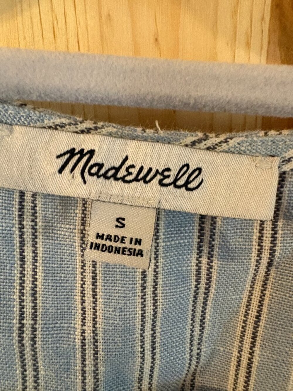 Madewell Blue Striped Linen Midi Dress Size Small Button Front Short Sleeve - Picture 3 of 7